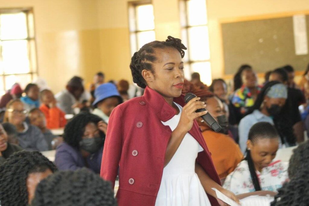 Hazel Maseko giving speech at an event